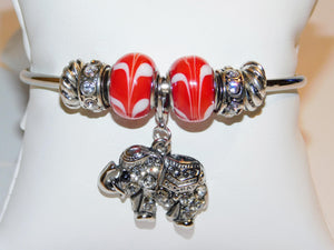 Elephant Rhinestone Charm Bangle Bracelet