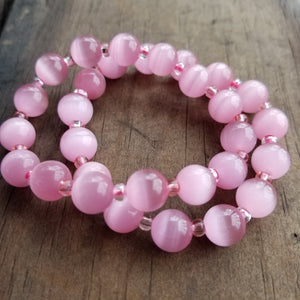 Pink and Green Round Glass Beads