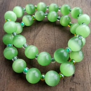 Pink and Green Round Glass Beads