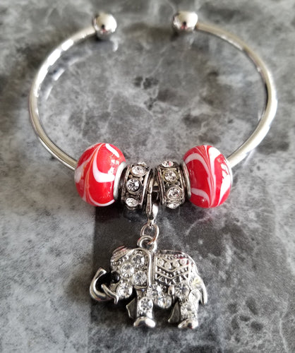 Elephant Rhinestone Charm Bangle Bracelet